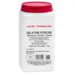 Pot de gélatine porcine en poudre Louis François. Découvrez comment utiliser cette gélatine en poudre pour vos préparations culinaires.