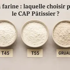 Trois bols de farine pour pâtisserie : T45, T55 et Gruau. Lequel choisir pour le CAP Pâtissier ?