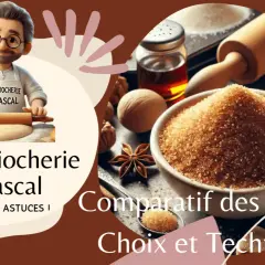 Un chef pâtissier prépare la pâte. Gros plan sur un bol de sucre roux, idéal pour tout type de sucre en pâtisserie. Comparatif des sucres.