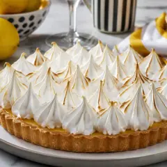 Tarte au citron garnie d'une meringue italienne dorée, parfaite pour une recette gourmande.