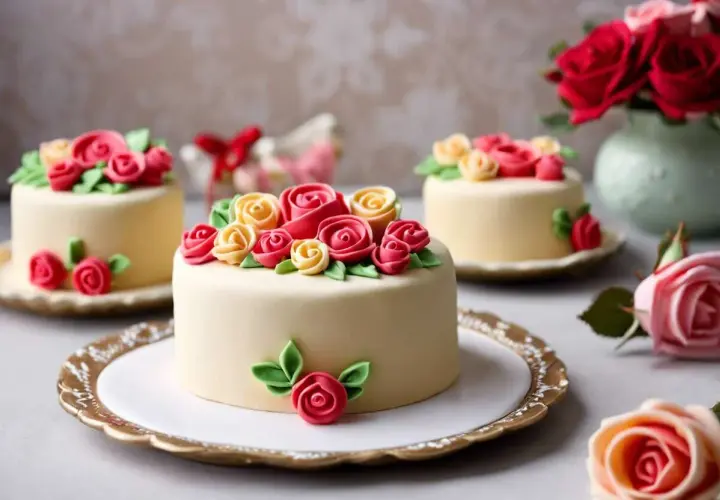 Apprenez comment travailler la pâte à sucre pour créer de délicates roses et feuilles sur ces mini-gâteaux.