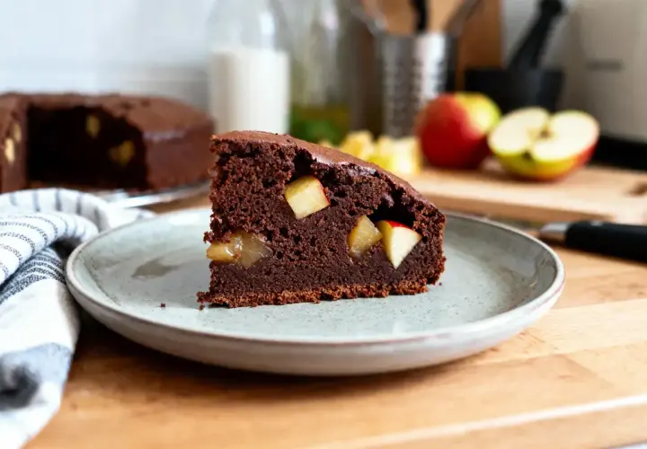 Une part de gâteau au chocolat et aux pommes, parfaite pour un anniversaire. Voici comment faire une photo sur gâteau d'anniversaire.