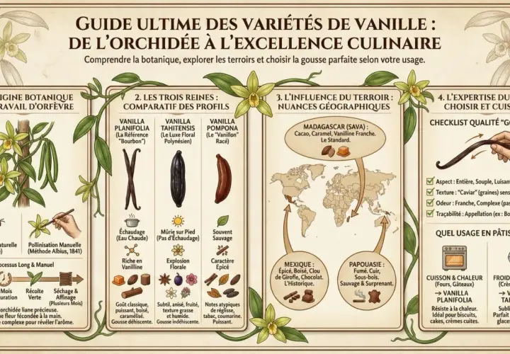 Guide ultime des vanilles : découvrez quelle est la meilleure vanille pour la pâtisserie, ses origines, ses profils et ses terroirs.