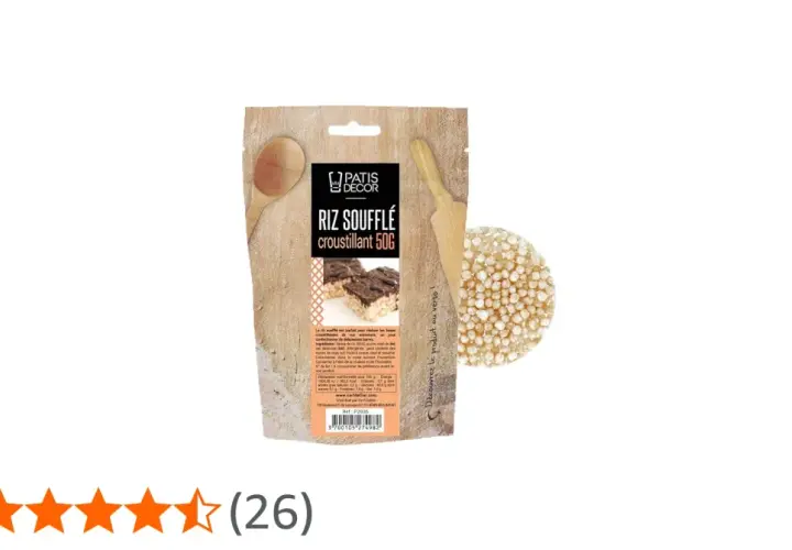Un paquet de riz soufflé croustillant de 50g, idéal pour vos créations gourmandes. Parfait pour des barres chocolatées maison.