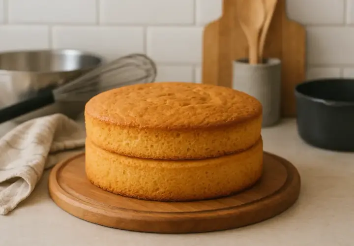 Deux disques de sponge cake chocolat dorés, prêts à être assemblés pour un délice gourmand.