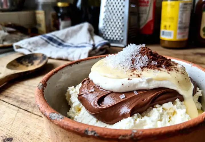 Un délice : chantilly mascarpone, Nutella onctueux, le tout saupoudré de cacao et de gros sel. Un contraste sucré-salé parfait.