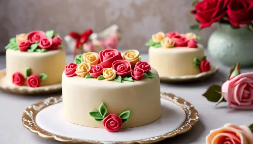 Apprenez comment travailler la pâte à sucre pour créer de délicates roses et feuilles sur ces mini-gâteaux.