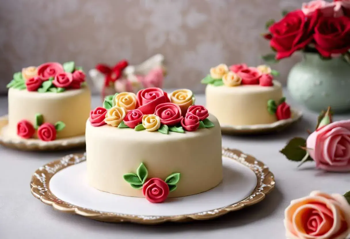 Apprenez comment travailler la pâte à sucre pour créer de délicates roses et feuilles sur ces mini-gâteaux.