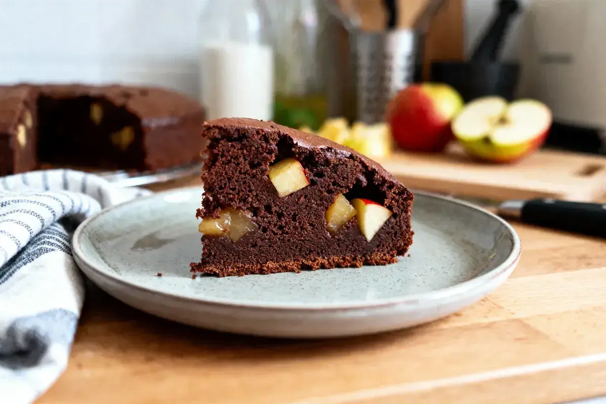 Une part de gâteau au chocolat et aux pommes, parfaite pour un anniversaire. Voici comment faire une photo sur gâteau d'anniversaire.