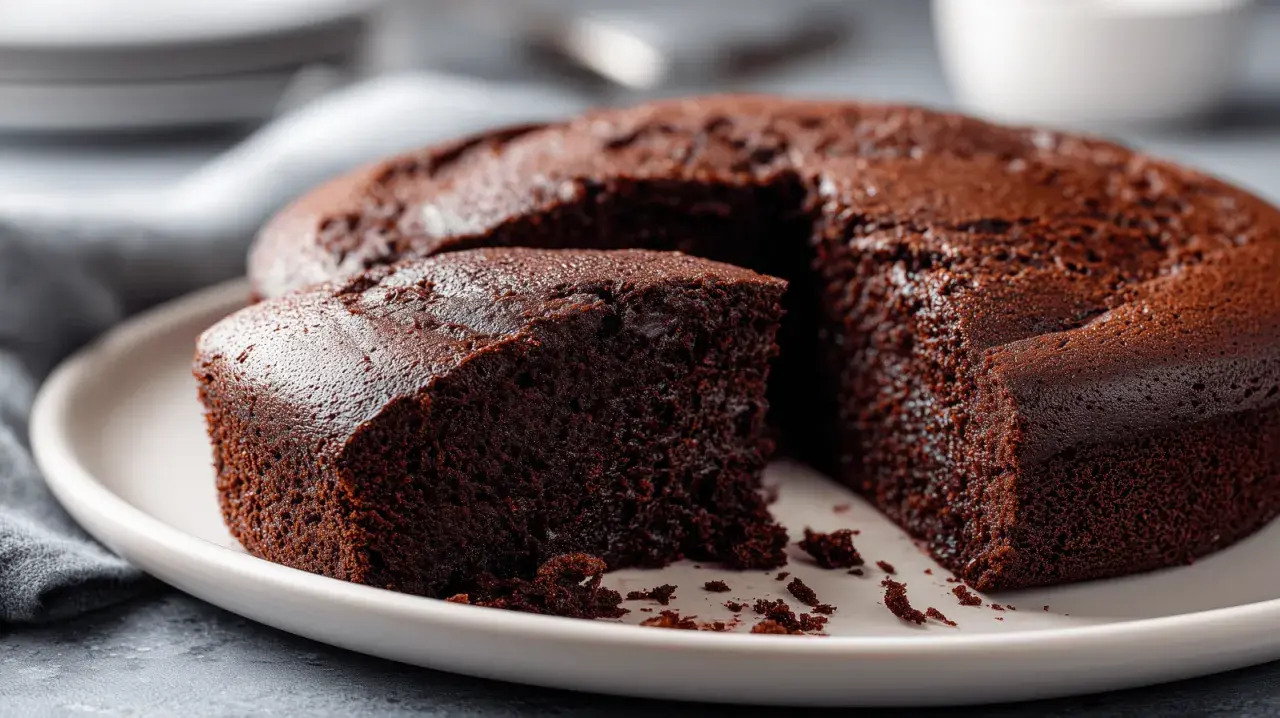 Un délicieux fondant chocolat sans beurre, moelleux et intense, servi sur une assiette blanche.