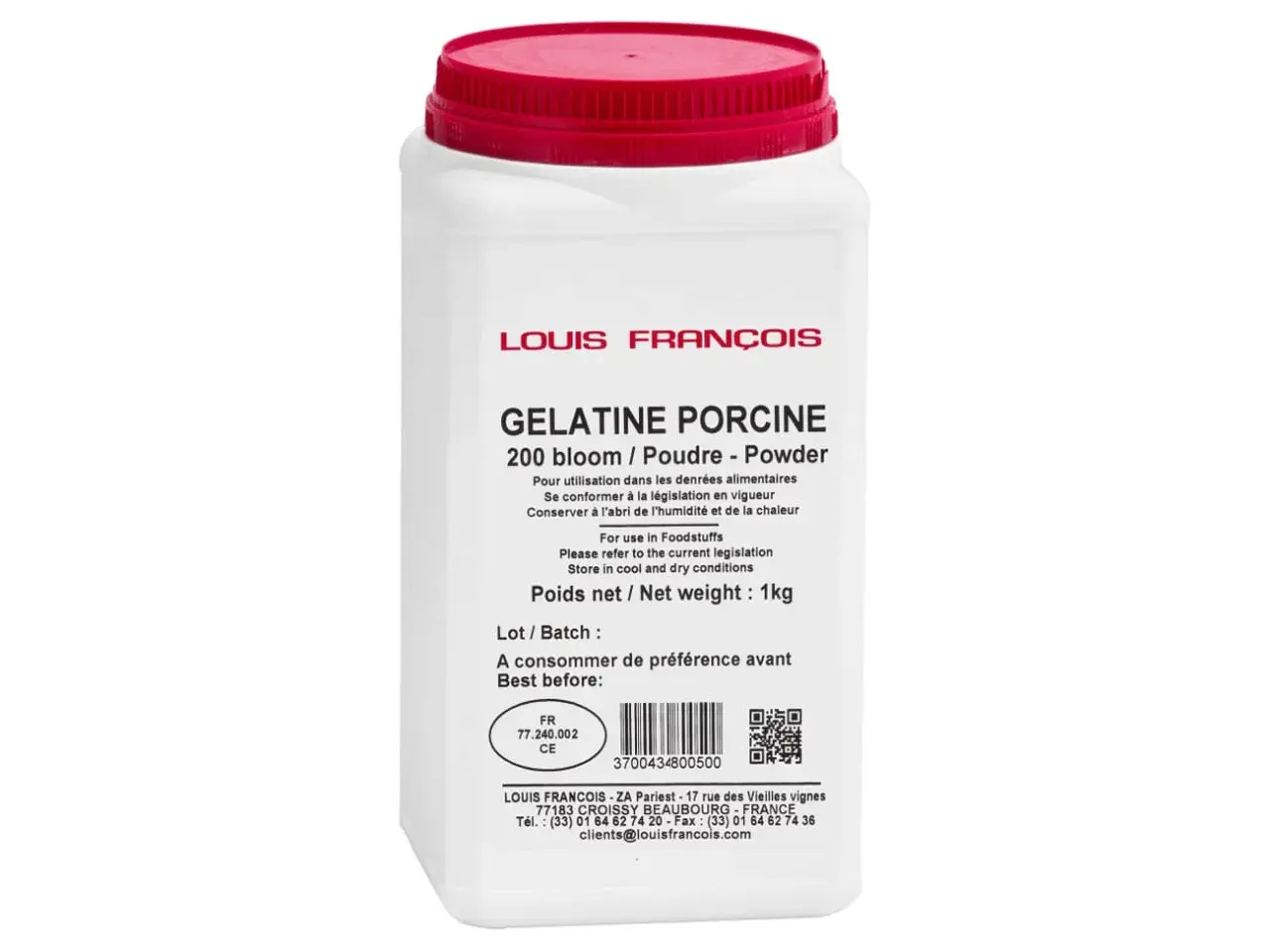 Pot de gélatine porcine en poudre Louis François. Découvrez comment utiliser cette gélatine en poudre pour vos préparations culinaires.