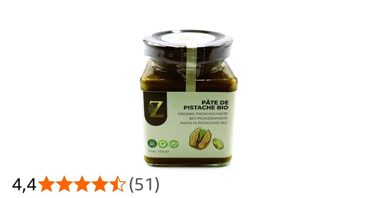 Un pot de pâte de pistache bio, parfait pour une recette gourmande.